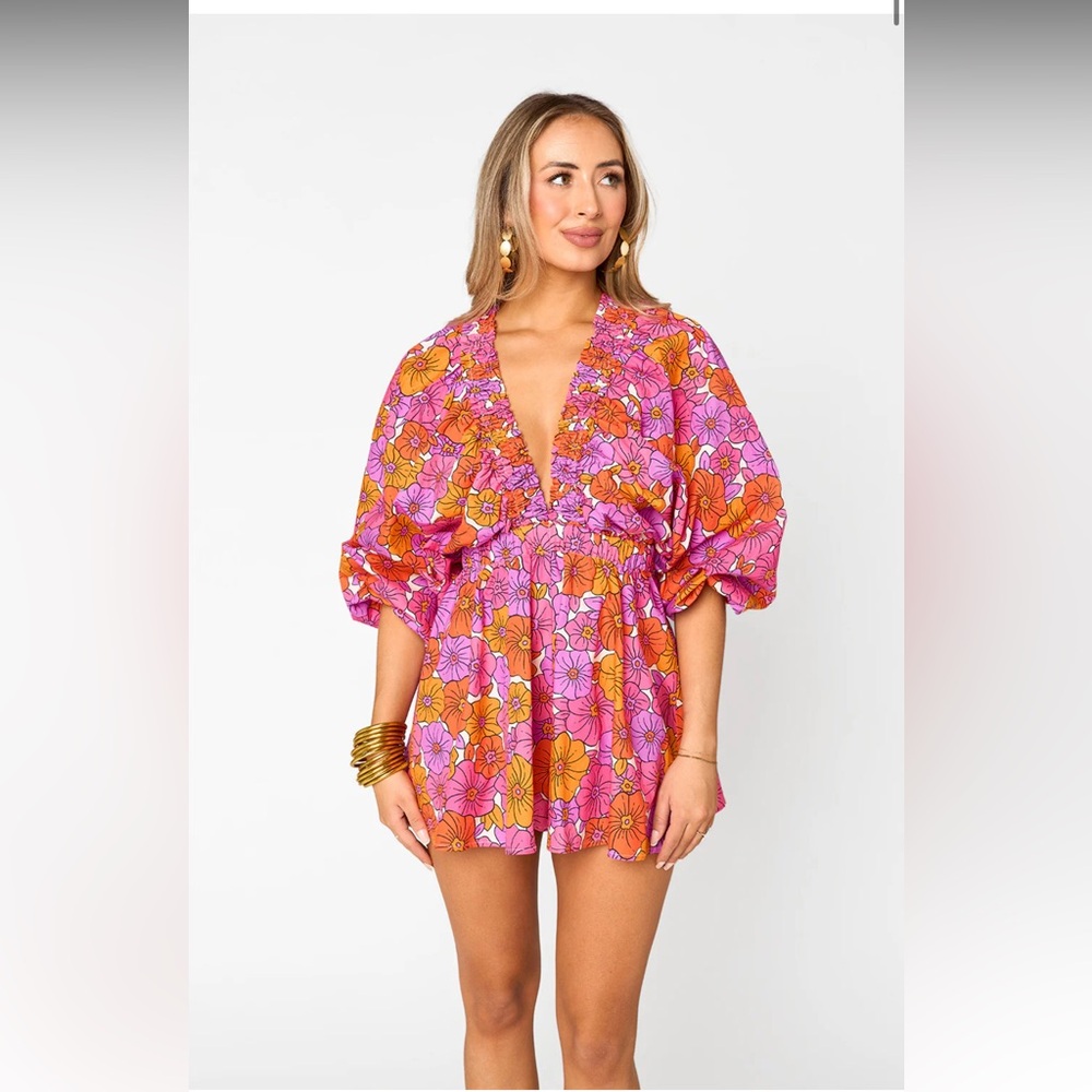 BUDDY LOVE PALM BEACH PLUNGE NECK ROMPER - TANGERINE